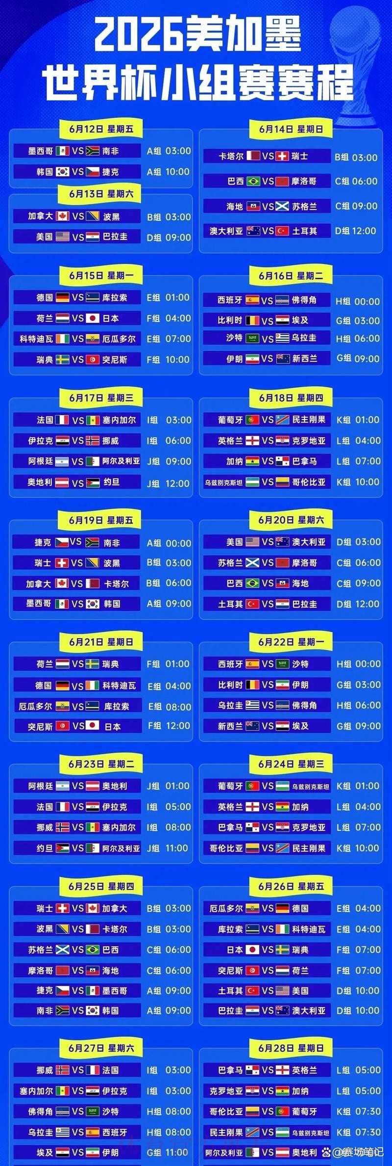 2026世界杯赛程发布时间表揭晓